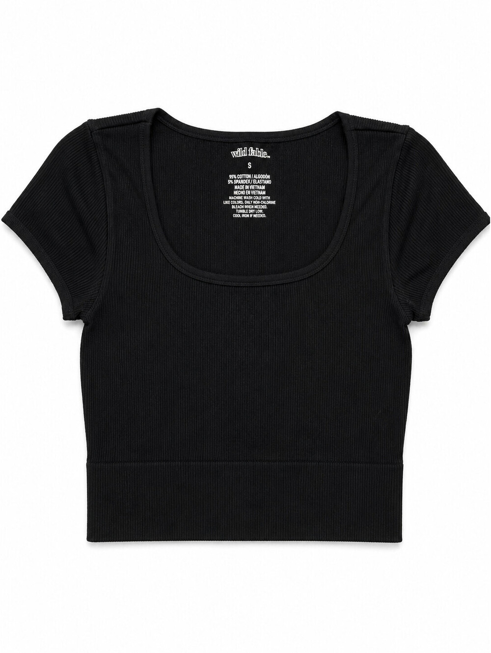 Wild Fable Women's Black Ribbed Scoop Neck Short Sleeve Crop Top Small